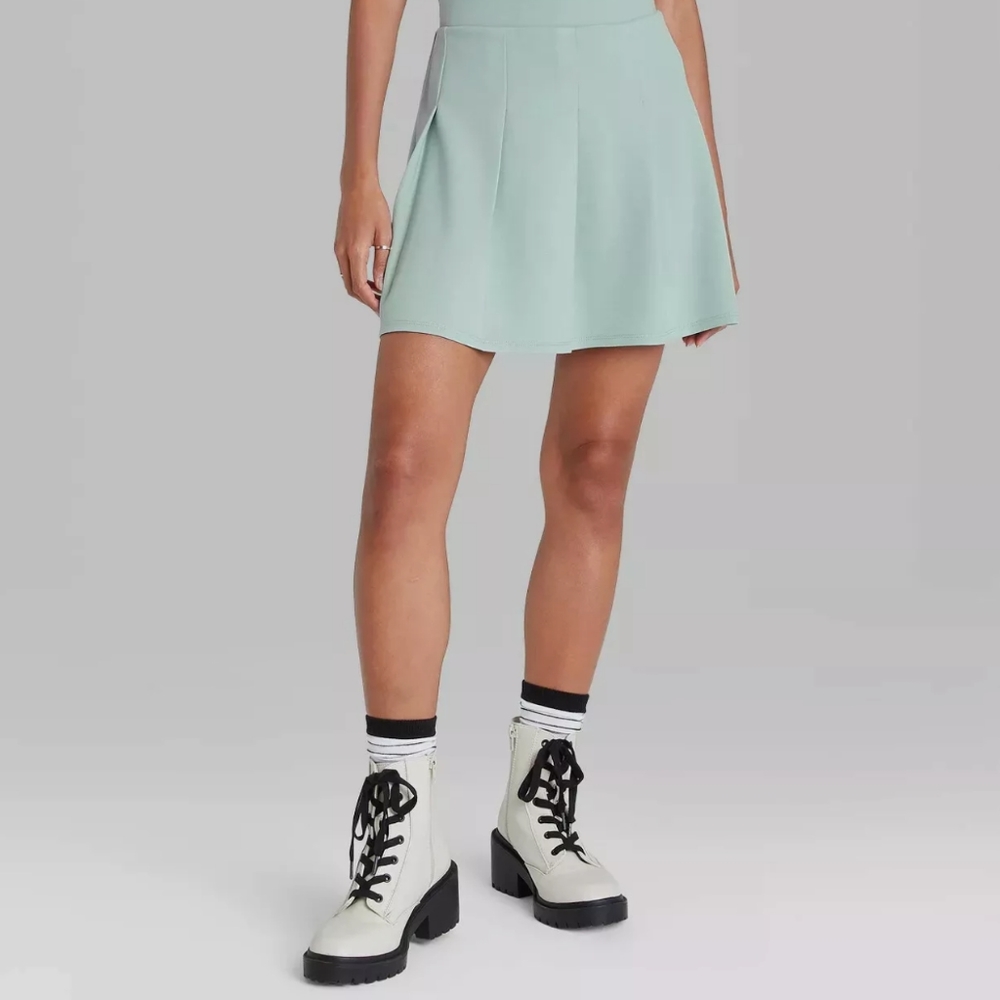 Wild Fable Sea Green Pleated Elastic Waist Skirt